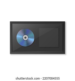 Realistic Vector 3d Yellow Golden CD, Label with Black CD Cover Frame Isolated. Single Album Compact Disc Award, Limited Edition. CD Design Template