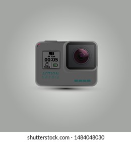 realistic vector action camera, on a gray background, extreme sports equipment, realistic vector illustration