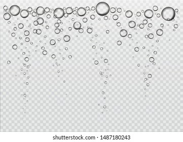 Burbujas de aire vectorial realistas.  Las gotas de lluvia de agua o las burbujas de aire aisladas en un fondo transparente. 