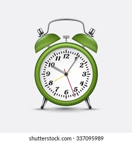 Realistic vector of alarm clock isolated on white with shadow.
