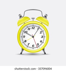 Realistic vector of alarm clock isolated on white with shadow.