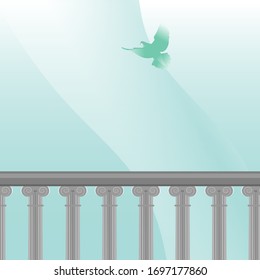 Realistic vector ancient balcony border on a sky background
