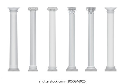 Realistic Vector Ancient Greek Rome Column Capitals Set.