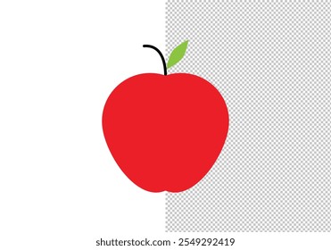 Realistic Vector Apple Illustration, Fresh and Juicy Red Fruit Design with Green Leaf Detail, Glossy Red Apple Vector Graphic, Clean and Elegant Icon of a Classic Fruit. Png Background.