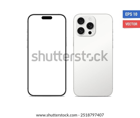 Realistic vector Apple iPhone 16 Pro Max mockup with blank screen isolated on white background. Scale image any resolution