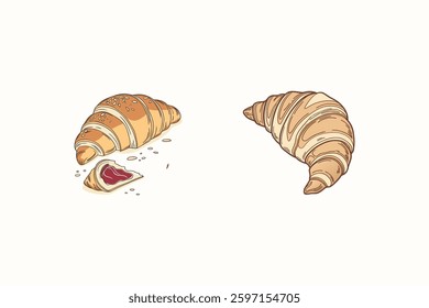 Realistic vector artwork of a delicious croissant, a popular bakery item, perfect for food illustrations, menus, packaging, and digital designs