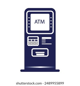 realistic vector ATM machine in blue color isolated on white background. Illustration of ATM machine good for sign symbol