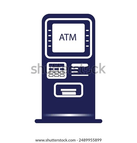 realistic vector ATM machine in blue color isolated on white background. Illustration of ATM machine good for sign symbol