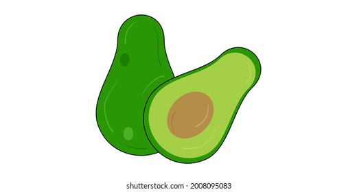 Ilustración de aguacates vectoriales realistas. Vocado entero y cortado aislado en fondo blanco.