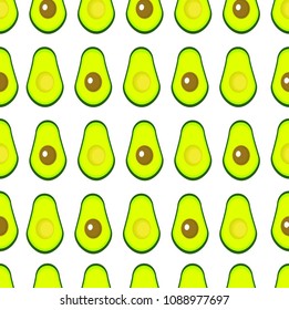 Realistic vector avocados pattern. Cut avocado isolated on white background