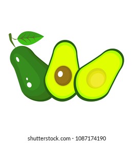 Realistic vector avocados. Whole and cut avocado isolated on white background