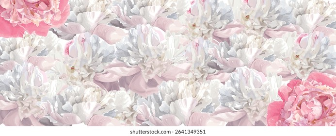 Realistic vector background of white and pink peonies.Close-up.A design element