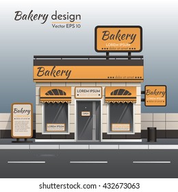 Realistic vector. Bakery facade with a sign. The design of the facade of the bakery. facade pattern