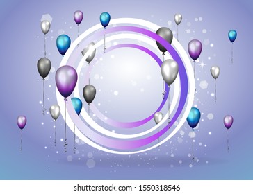 Realistic vector balloons background  for  web and print decoration, blue purple and silver luxury illustration.