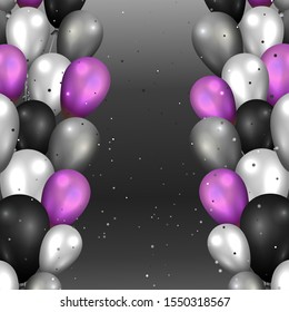 Realistic vector balloons background  for  web and print decoration, golden black and silver luxury illustration.