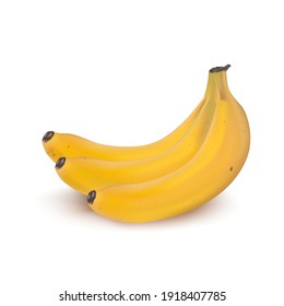Realistic vector banana bunch icon. Illustration from gradient mesh. Fresh spring and summer fruit, wholesome and healthy food yellow colour.