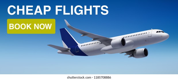 Realistic Vector Banner for Cheap Flights Business Promotion - Template Mockup Easy to Edit