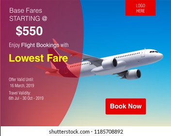 Realistic Vector Banner for Cheap Flights Business Promotion - Template Mockup Easy to Edit