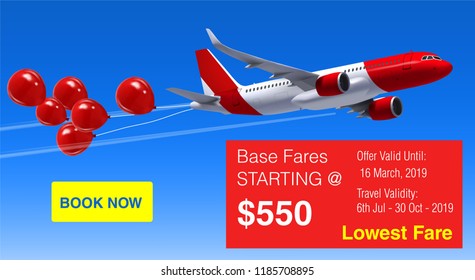 Realistic Vector Banner for Cheap Flights Business Promotion - Template Mockup Easy to Edit