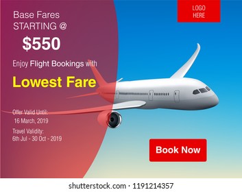 Realistic Vector Banner for Cheap Flights Business Promotion - Template Mockup Easy to Edit