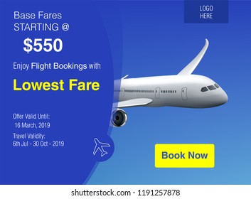Realistic Vector Banner for Cheap Flights Business Promotion - Template Mockup Easy to Edit