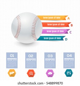 Realistic Vector Baseball Ball Infographics Stats, Web Banner Background Design. Sports Info Presentation Template