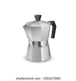 Realistic vector of beautiful italian aluminium coffee mocca kettle.