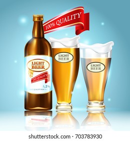 Realistic vector beer bottle and glass. Illustration for oktoberfest.