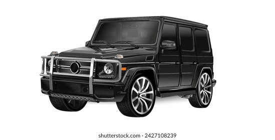 Realistische Vector Black Auto SUV Isoliert, 3D-Perspektive mit Transparenzgradienten