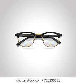Realistic vector black classic glasses. Top view. Eps10.