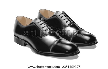 Realistic vector black leather shoes glossy luxury for men on white background illustration.