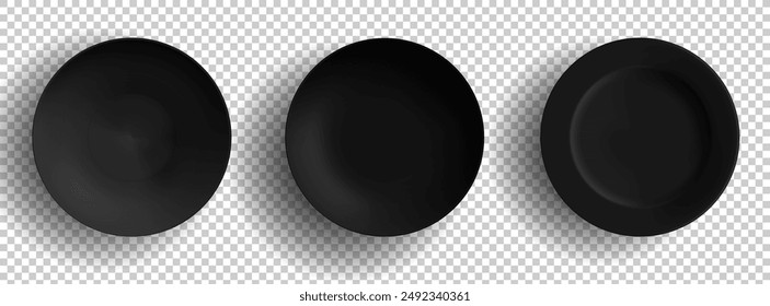 realistic vector of black porcelain plates and bowls on the top side