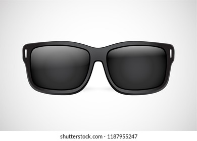 Realistic vector black sunglasses on a white background. Abstract banner. Sunglasses icon or silhouette. Vector design illustration.