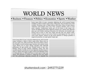 Realistic vector of black and white newspaper layout. Mock up of a blank daily newspaper. Business promotional news isolated on white background. Vector illustration