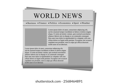 Realistic vector of black and white newspaper layout. Mock up of a blank daily newspaper. Business promotional news isolated on white background.