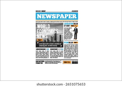 Realistic vector of black and white newspaper layout. Mock up of a blank daily newspaper. Business promotional news isolated on white background.