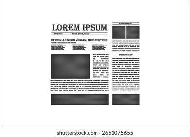 Realistic vector of black and white newspaper layout. Mock up of a blank daily newspaper. Business promotional news isolated on white background.