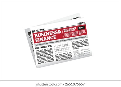 Realistic vector of black and white newspaper layout. Mock up of a blank daily newspaper. Business promotional news isolated on white background.