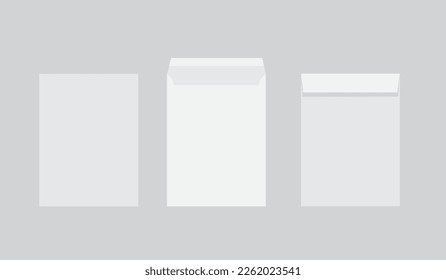 Realistic vector blank white letter paper C4 envelope front view. A4 C4, A5 C5, A3 C3 template on gray background - stock vector.