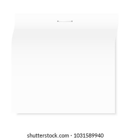 Realistic vector blank white sticker paper with staple
