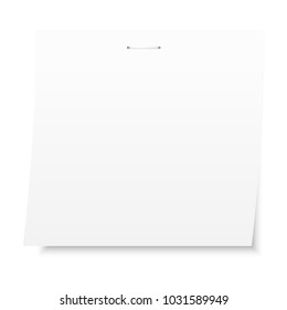 Realistic vector blank white sticker paper with staple