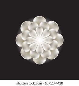 Realistic vector. Blooming silver flower for beauty concept on black background.