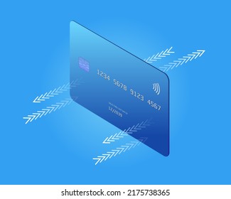 Realistic vector blue credit card. 