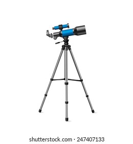 realistic vector blue telescope on a tripod silver on a white background