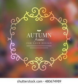 realistic vector blurred background of autumn leaves and berries and floral frames