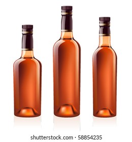 Realistic vector bottles of cognac (brandy). Isolated on white background