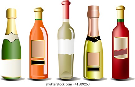 Realistic vector bottles of wine and alcohol