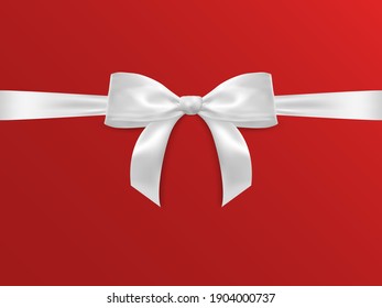 Realistic vector bow isolated on red background. White gift bows for cards, presentation, valentine's day, christmas and birthday illustrations.