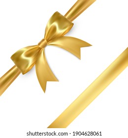 Realistic vector bow isolated on white background. Golden gift bows for cards, presentation, valentine's day, christmas and birthday illustrations.