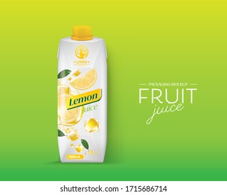  Vector realista. Presentación de diseño de marca. Jugo de limón. Zumo de limón de diseño de envase de plantilla. Resumen Marca de jugo de limón. caja de jugo.